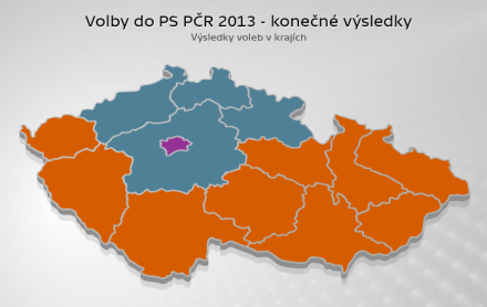 Mapa ČR - výsledky předčasných voleb PS PČR 2013 - kraje